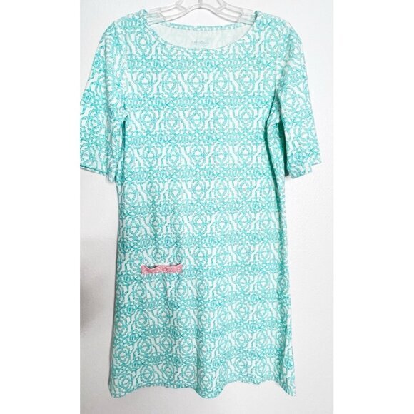 CABANA LIFE Smooth Stretch Medallion‎ Tile Coverup Dress Blue Resort Cruise M - Picture 1 of 3